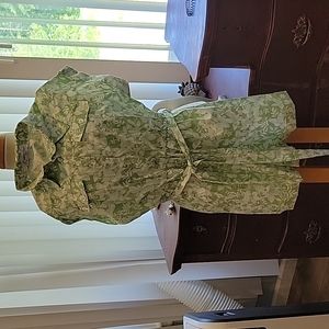 One piece romper with belt green floral shorts  American Classic button up